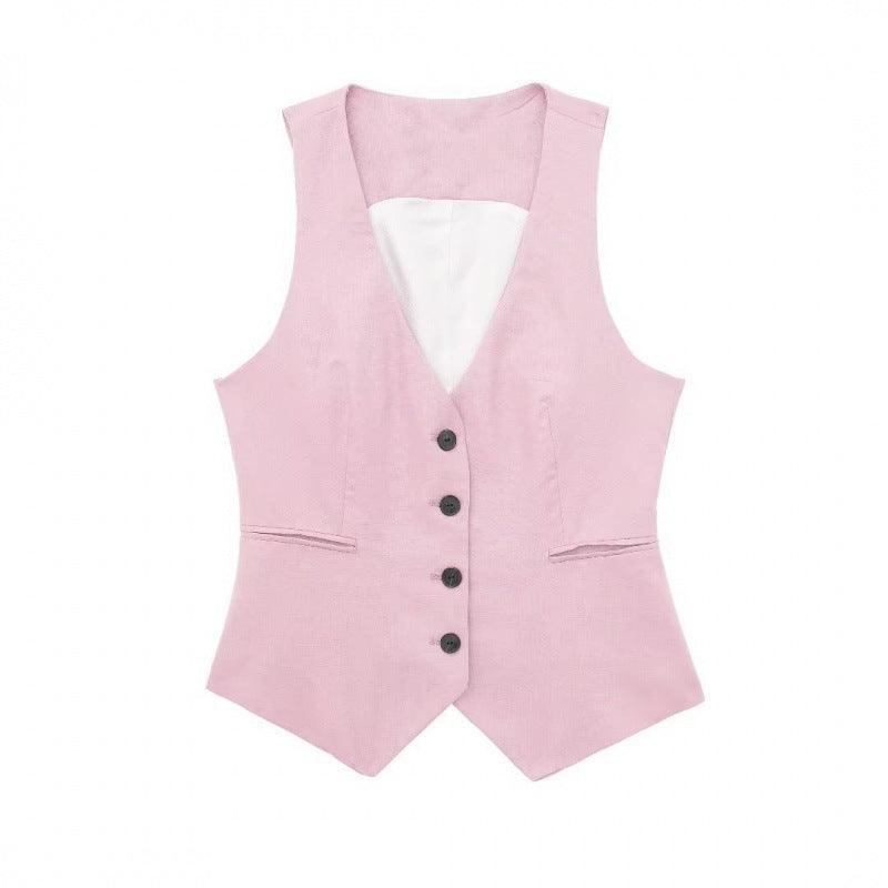 Multi-Color Linen Vest and Trousers Set for Women in European and American Style - Trendy Mix