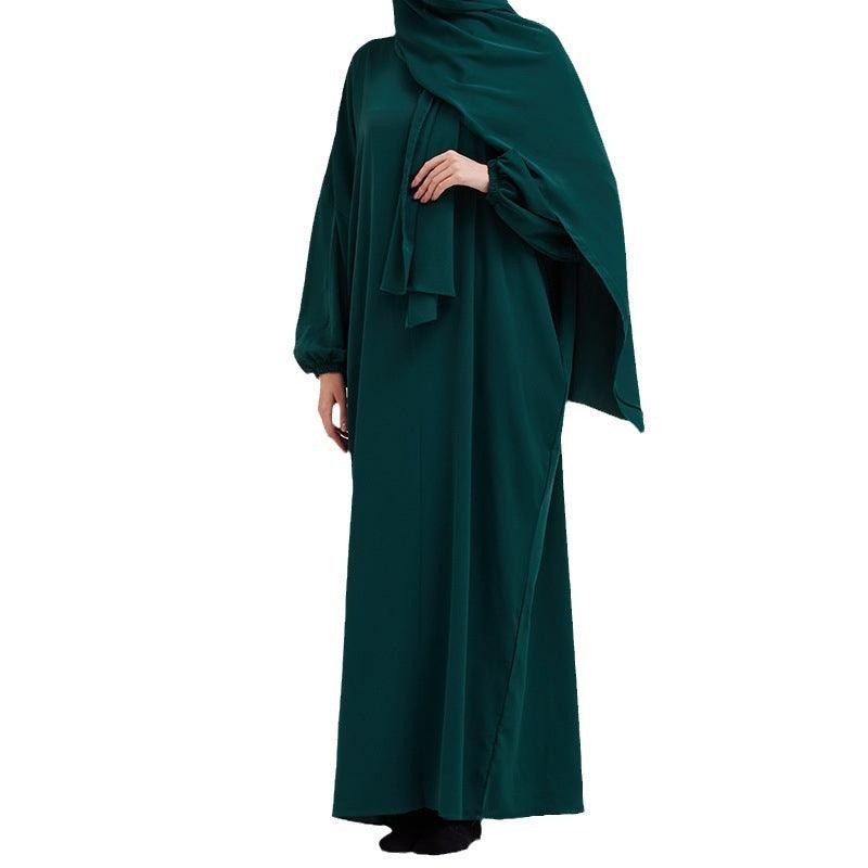 Muslim Arabic Solid Color Hooded Kaftan Outfit - Trendy Mix