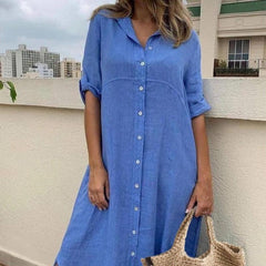 Plus Size Women's Cotton And Linen Shirt Dress - Trendy Mix