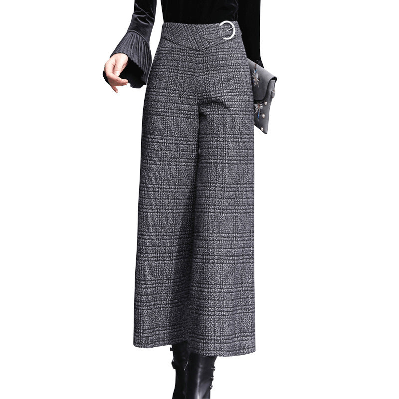 High Waist Coarse Flower Plaid Wide Leg Pants