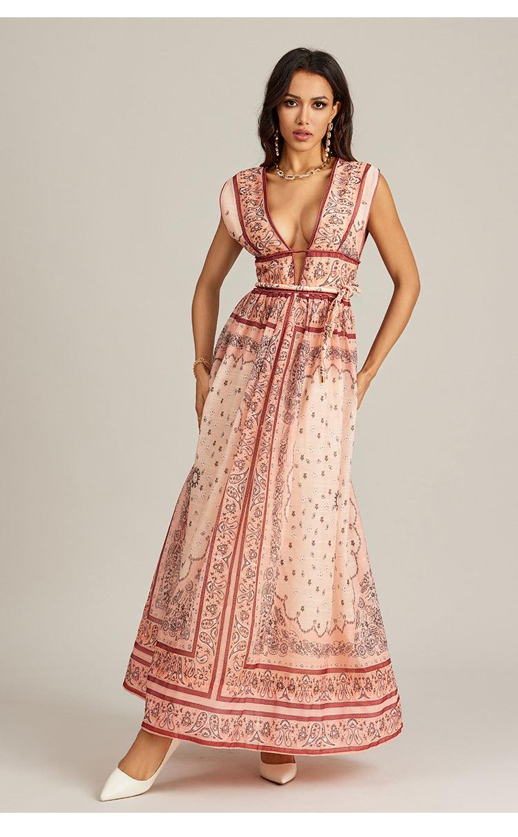 Vintage Style Printed Long Dress - Trendy Mix