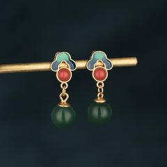 Classical Cheongsam Accessories Gold Plated Enamel Leaf Earrings - Trendy Mix