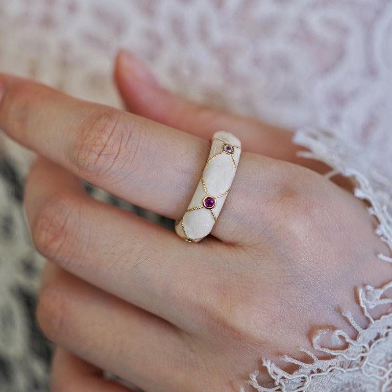 Enamel Streamer Milky White Romantic Open Ring - Trendy Mix