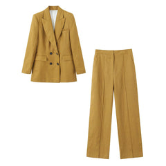 Cotton Double Breasted Suit Jacket with Vest and Trousers - Trendy Mix