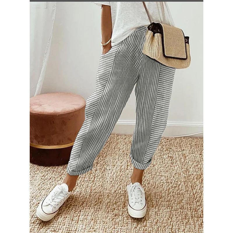 Women's Striped Print Trousers Summer Fashion Casual Loose Pants - Trendy Mix