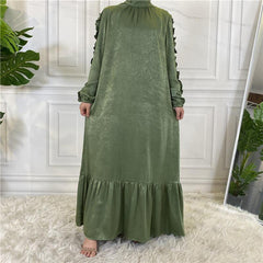 Women's Fashion Simple Hem Ruffle Long Sleeve Muslim outfit - Trendy Mix