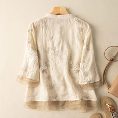 Artistic Retro Heavy Industry Embroidered Cotton And Linen Top - Trendy Mix