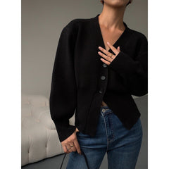 Fashion V-neck Sweater Coat Women New Style Short Long Sleeves