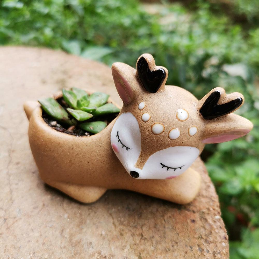 Hand Painted Elk Ceramic Ornament Succulent Flower Pot - Trendy Mix