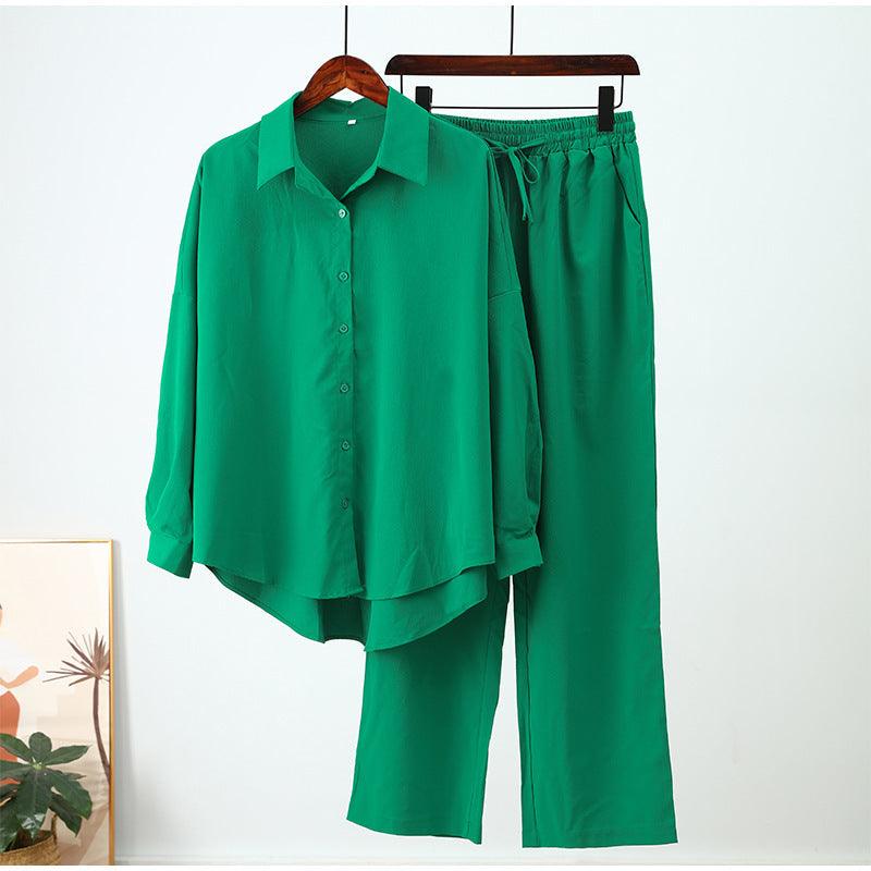 New Loose Long-sleeved Shirt Wide-leg Pants Casual Suit - Trendy Mix