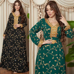 Embroidered Ocean Green Muslim Evening outfit with Belt - Trendy Mix