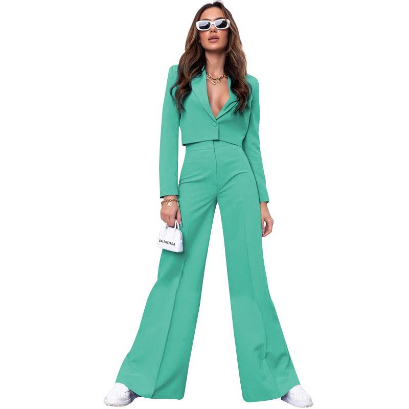 Fashion High Waist Wide Leg Pants Suit - Trendy Mix