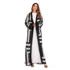 Muslim Checkered Loose Lace Cardigan Robe for Women - Trendy Mix