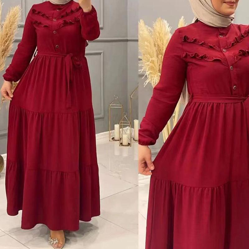 Chic Solid Colour Pleated outfit with Belt for muslim Women - Trendy Mix