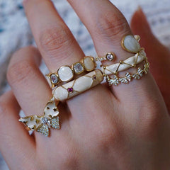 Enamel Streamer Milky White Romantic Open Ring - Trendy Mix