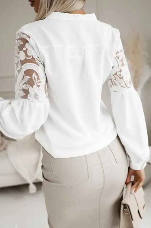 Autumn And Winter New Women’s Solid Color Lace Stitching Shirt - Trendy Mix