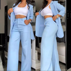 Pure Color Split Sleeve Lapel Suit Straight-leg Pants Suit Women - Trendy Mix