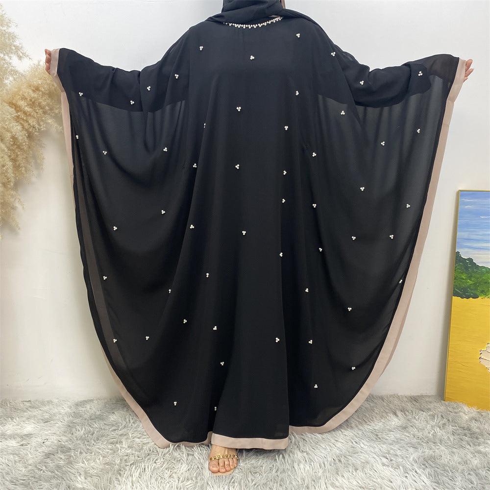 Chic Batwing Sleeve Chiffon Muslim Robe with Elegant Patchwork for Middle Eastern Fashion - Trendy Mix