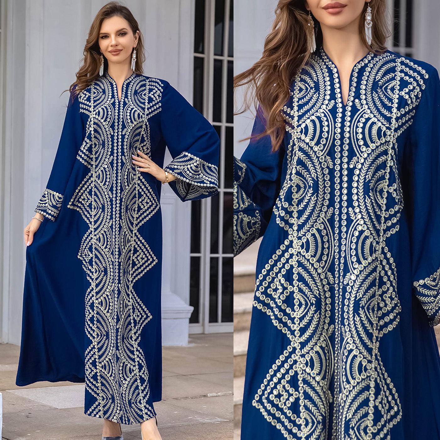 Embroidered Sequined Robe for Muslim Women - Trendy Mix