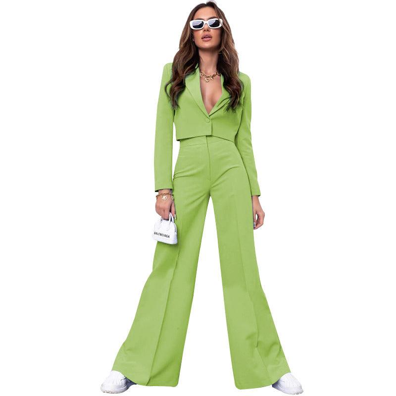 Fashion High Waist Wide Leg Pants Suit - Trendy Mix