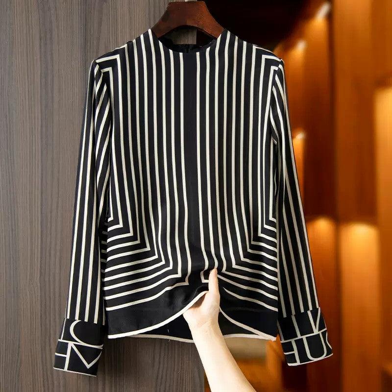 French High-end Vintage Stripe Silk Shirt For Women - Trendy Mix