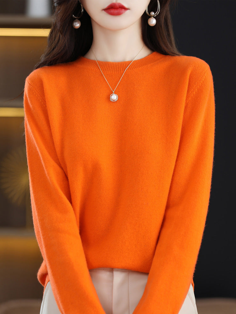 Wool Blended New Women's Loose Round Neck Solid Sweater - Trendy Mix