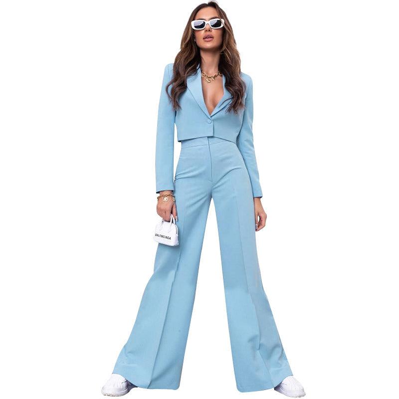 Fashion High Waist Wide Leg Pants Suit - Trendy Mix