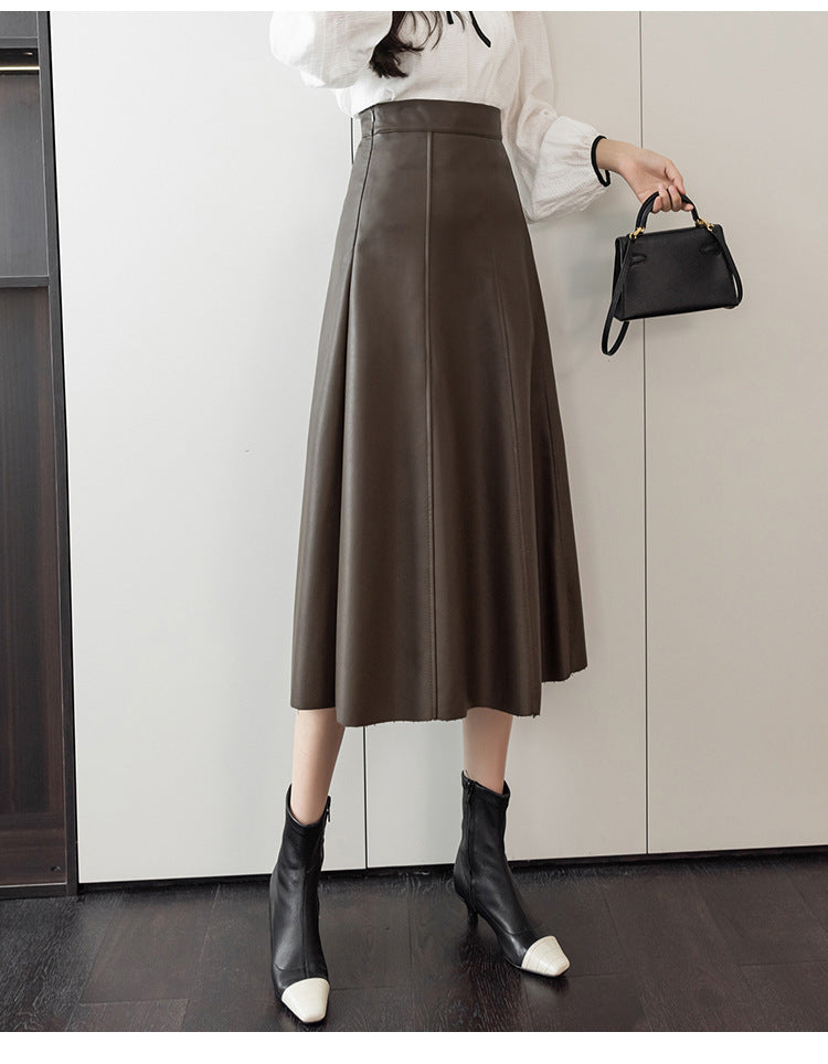 Women's Autumn And Winter High Waist PU Leather Skirt