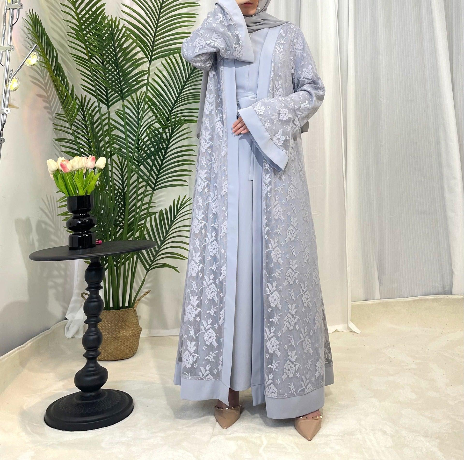 Elegant Women's Traditional Islamic Attire in Blue, Silver, and Black - Trendy Mix