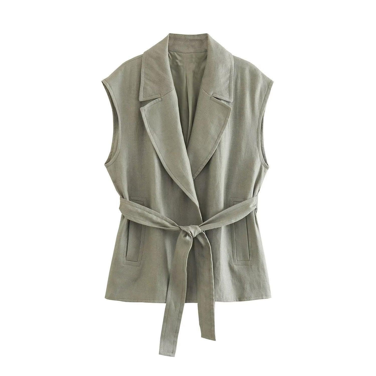 Women's Clothing With Belt Linen Vest Suit - Trendy Mix