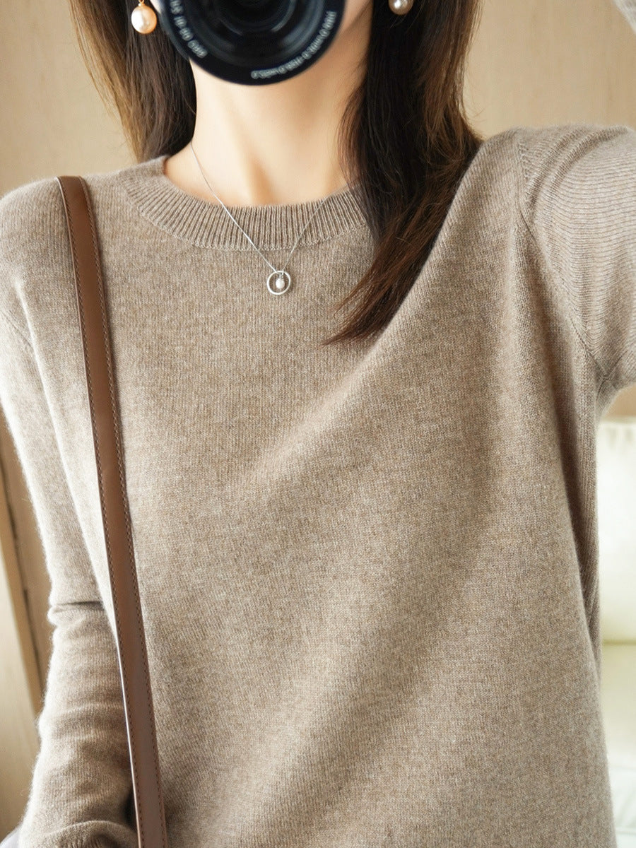 Wool Blended New Women's Loose Round Neck Solid Sweater - Trendy Mix