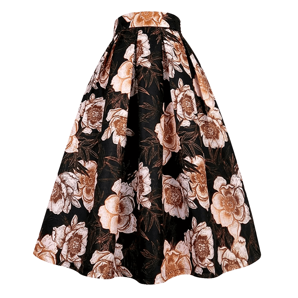 Red Flower Black A-Line Maxi Skirt - Trendy Mix