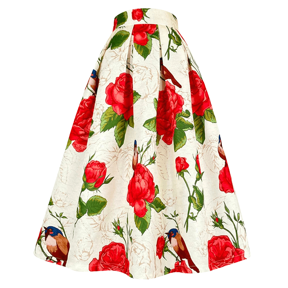 Red Flower Black A-Line Maxi Skirt - Trendy Mix
