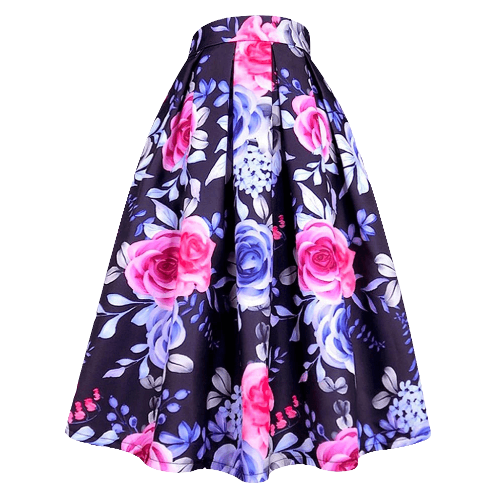 Red Flower Black A-Line Maxi Skirt - Trendy Mix
