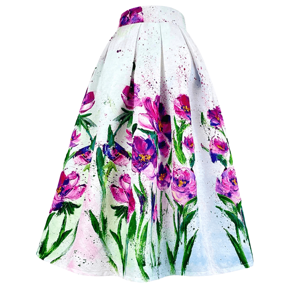 Red Flower Black A-Line Maxi Skirt - Trendy Mix