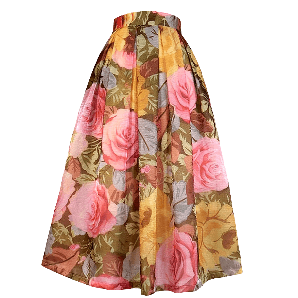 Red Flower Black A-Line Maxi Skirt - Trendy Mix