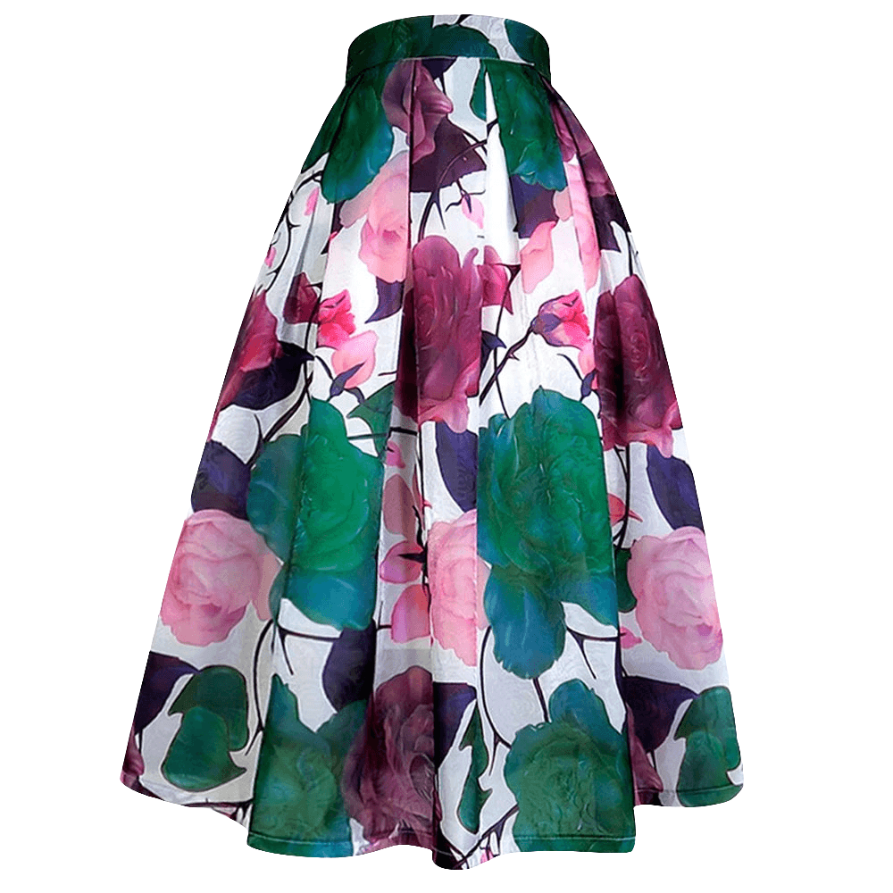 Red Flower Black A-Line Maxi Skirt - Trendy Mix