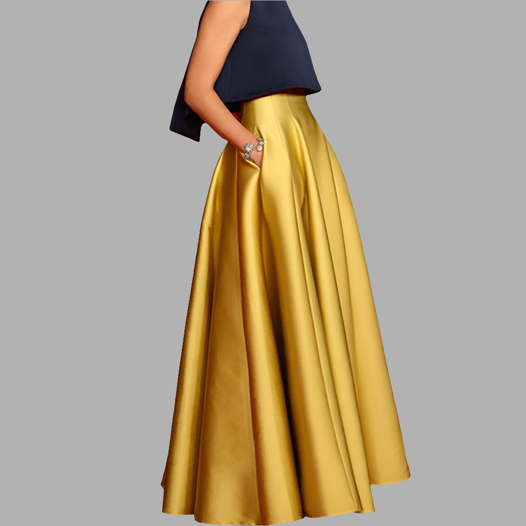 Long Skirts Pleated Gold Floor Long High Waist Bridesmaid Dress Engagement Skirt Wedding Prom Skirts for Formal Cocktail Skirt