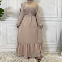 Women's Fashion Simple Hem Ruffle Long Sleeve Muslim outfit - Trendy Mix