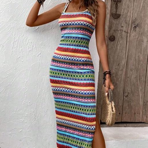 Fashion Casual Striped Sleeveless Square Collar Dress Women - Trendy Mix