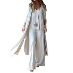 Fashion Casual Loose Threepiece Vneck Suspender Straight Trousers Long Cardigan - Trendy Mix