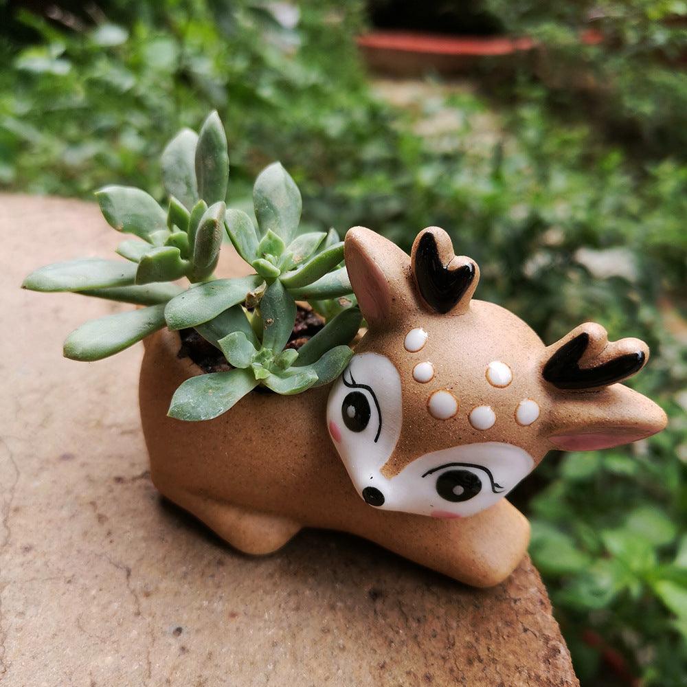 Hand Painted Elk Ceramic Ornament Succulent Flower Pot - Trendy Mix