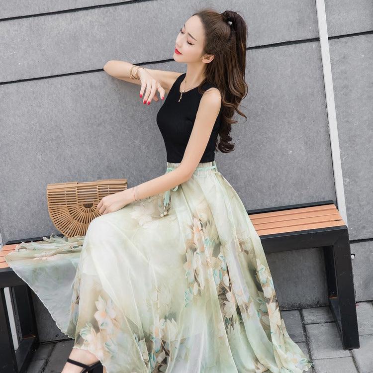 Summer Chiffon Long Skirt for Women - Fresh and Sweet Vacation Style - Trendy Mix