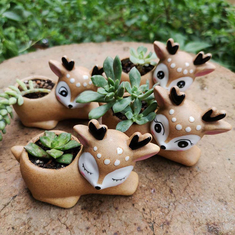 Hand Painted Elk Ceramic Ornament Succulent Flower Pot - Trendy Mix