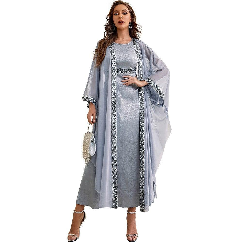 Embroidered A-Line Abaya Set Dubai Style - Trendy Mix