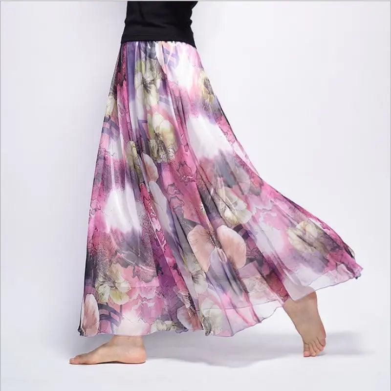 Bohemian Printed Chiffon Mid-length Skirt, Floral Skirt, A-line Skirt, Large Swing Female Skirt, Beach Long Skirt - Trendy Mix