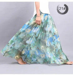 Bohemian Printed Chiffon Mid-length Skirt, Floral Skirt, A-line Skirt, Large Swing Female Skirt, Beach Long Skirt - Trendy Mix