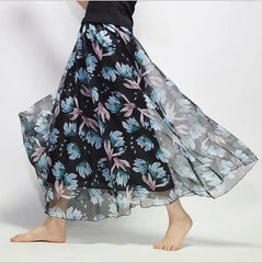 Bohemian Printed Chiffon Mid-length Skirt, Floral Skirt, A-line Skirt, Large Swing Female Skirt, Beach Long Skirt - Trendy Mix