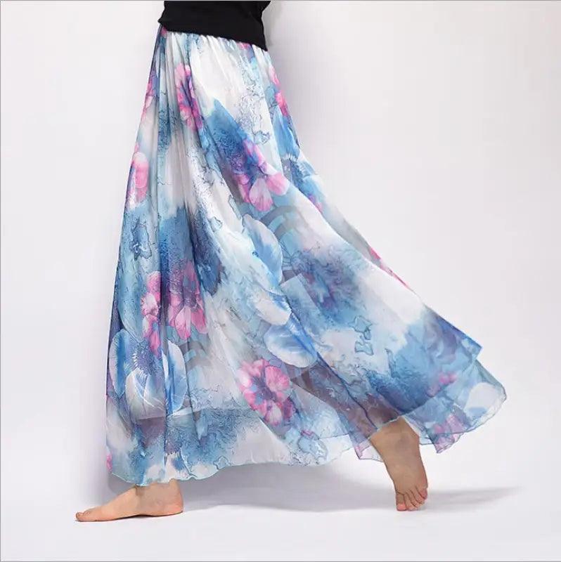 Bohemian Printed Chiffon Mid-length Skirt, Floral Skirt, A-line Skirt, Large Swing Female Skirt, Beach Long Skirt - Trendy Mix