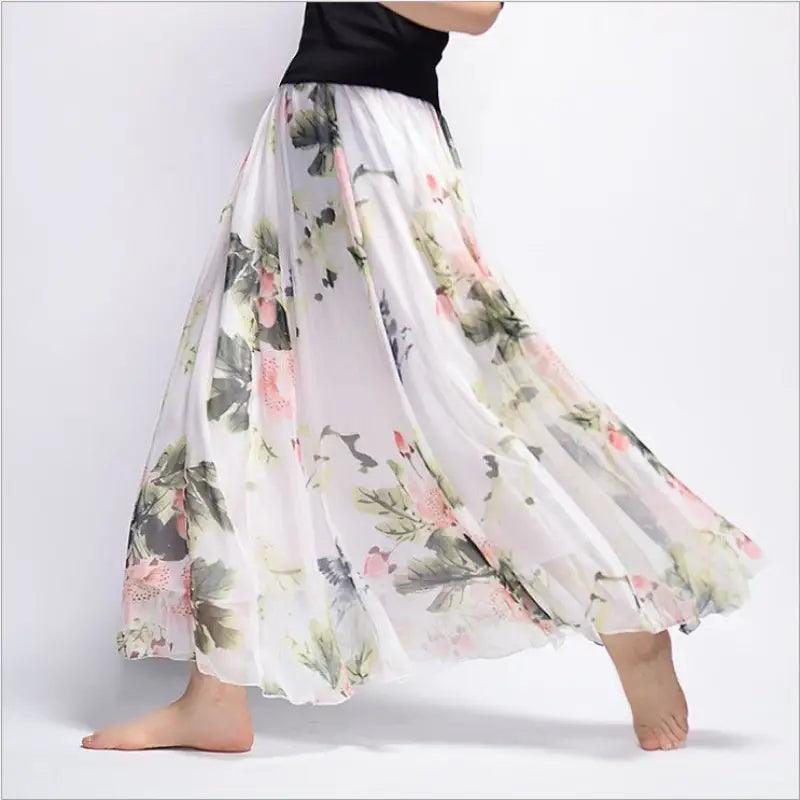 Bohemian Printed Chiffon Mid-length Skirt, Floral Skirt, A-line Skirt, Large Swing Female Skirt, Beach Long Skirt - Trendy Mix